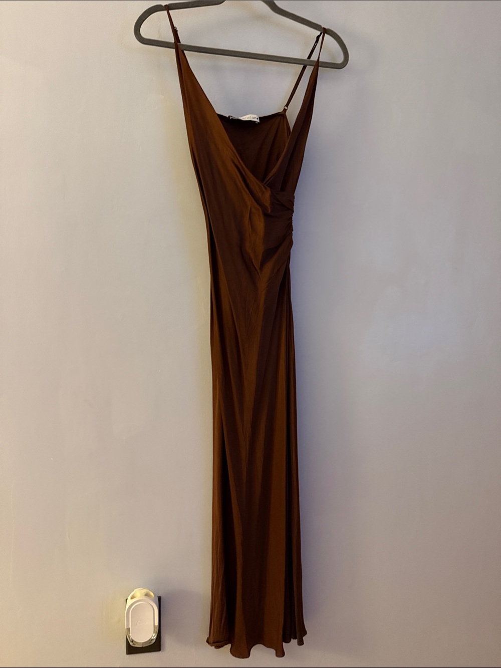 Zara Chocolate Brown Slip Maxi Dress with V-Neck